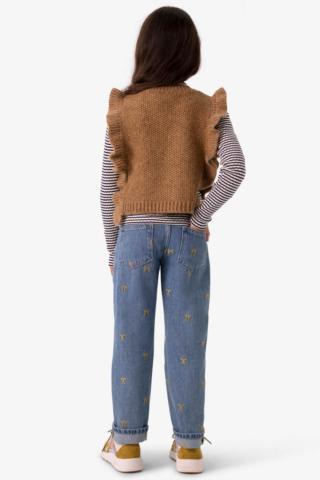 Bruine gebreide spencer met ruffles