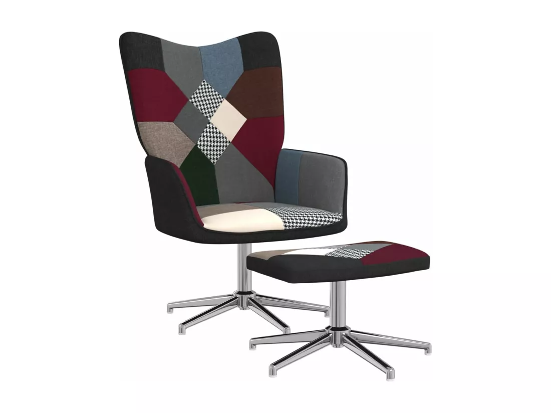 Chaise de relaxation avec tabouret Patchwork Tissu