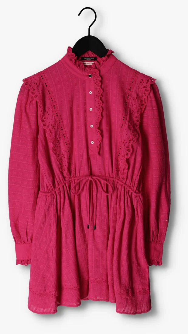 SCOTCH & SODA roze scotch & soda mini jurk mini shirt dress with lace detail in organic cotton