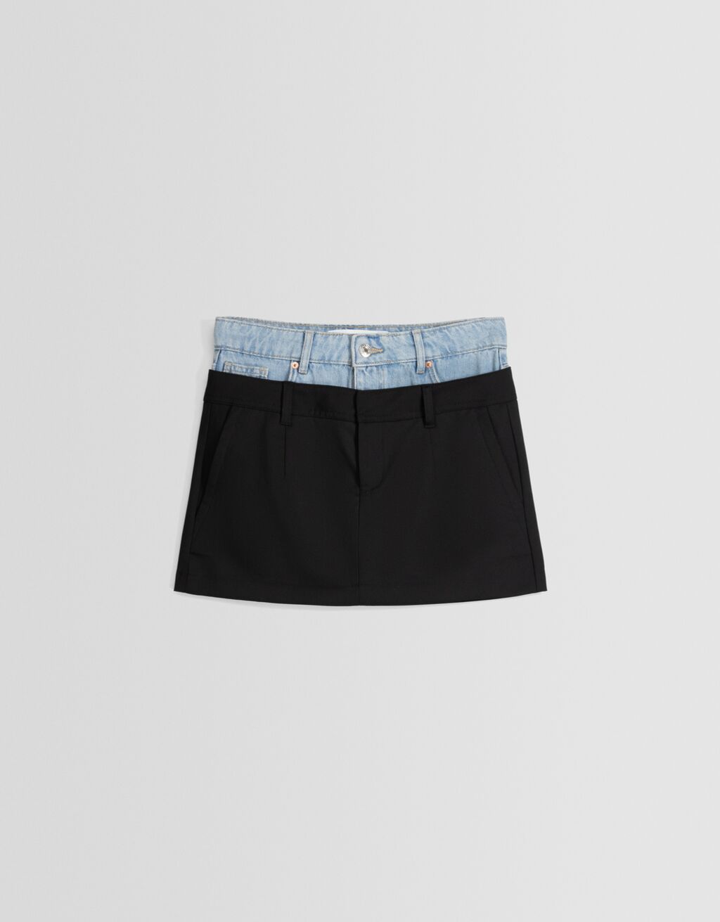 Saia de alfaiataria com cintura em jeans contrastante
