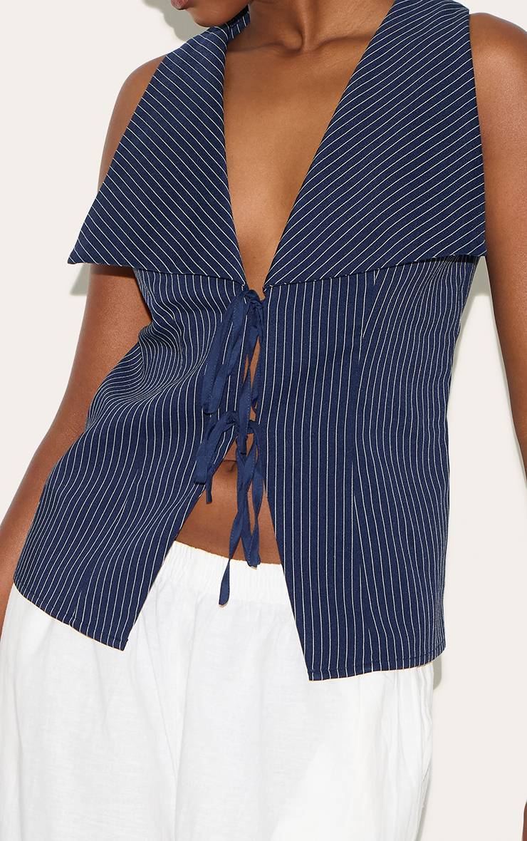 Bleu Gilet En Coton À Rayures