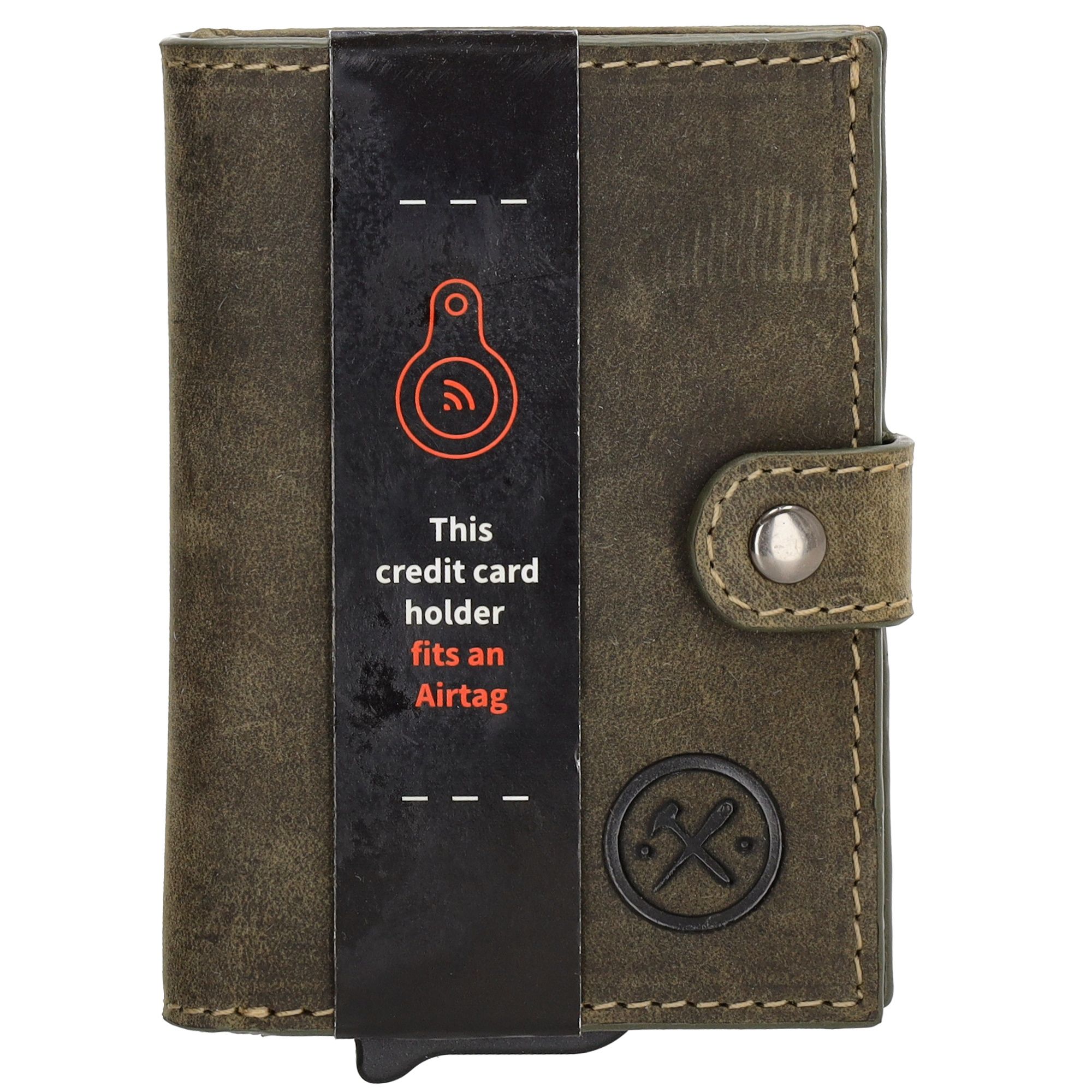 Hide & Stitches Idaho Safety Wallet S met AirTag Holder Olijfgroen
