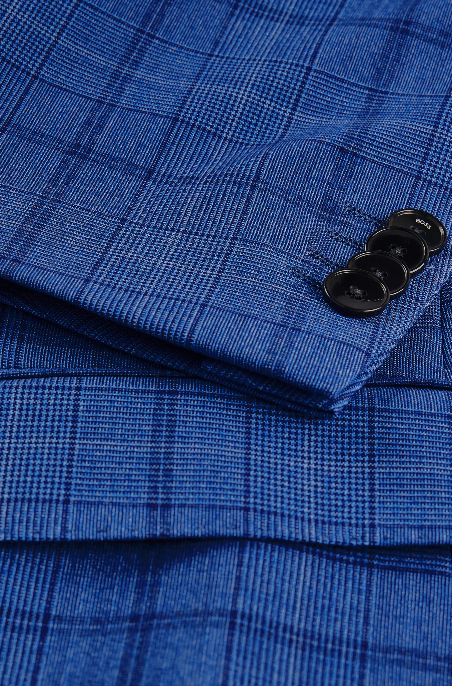 Terno BOSS preto slim fit em lã virgem xadrez.