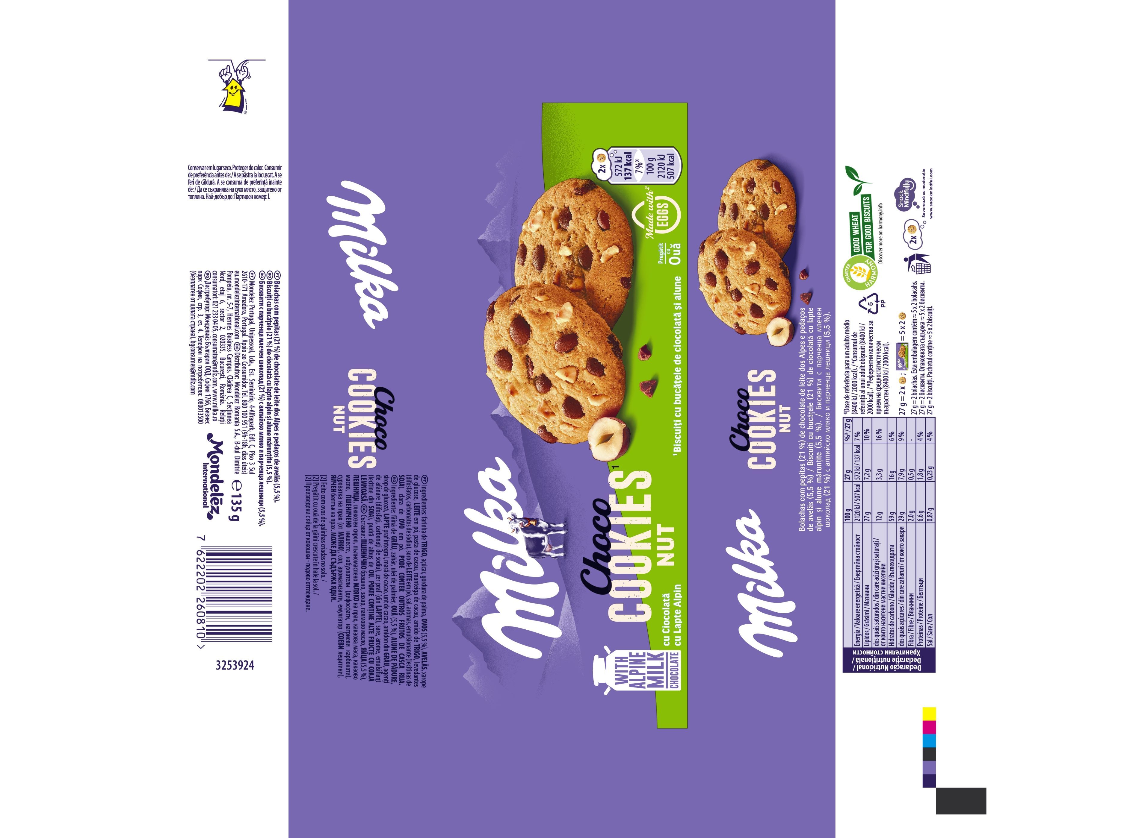 BOLACHAS COOKIES MILKA COOKIES & NUT 135G