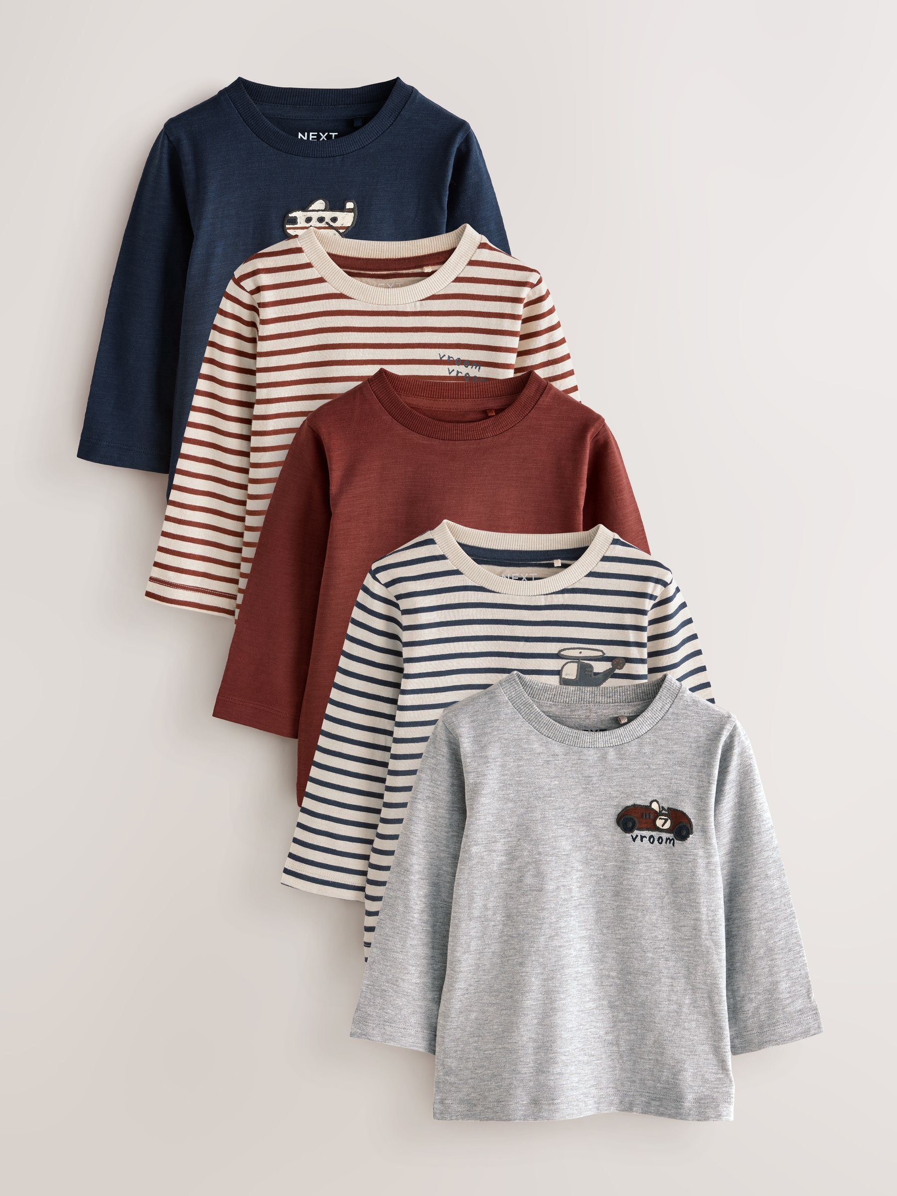 Meerkleurig voertuigen  - Set van 5 T-shirts met lange mouwen (3 mnd-7 jr)