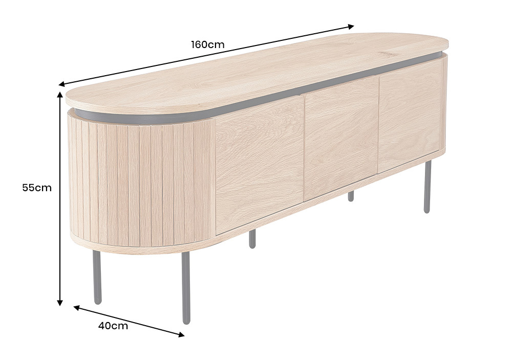 Modernes TV-Board ATELIER 160cm natur Eiche schwarz Metall Lowboard