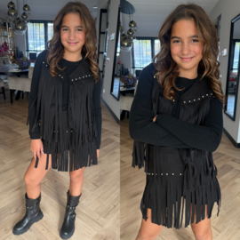 Wild studded fringe set - zwart