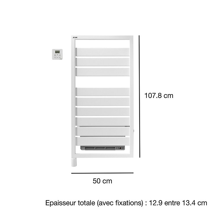 Sèche-serviettes électrique à inertie fluide Acova Astrakan + Air noir mat 500W + soufflerie 1000W
