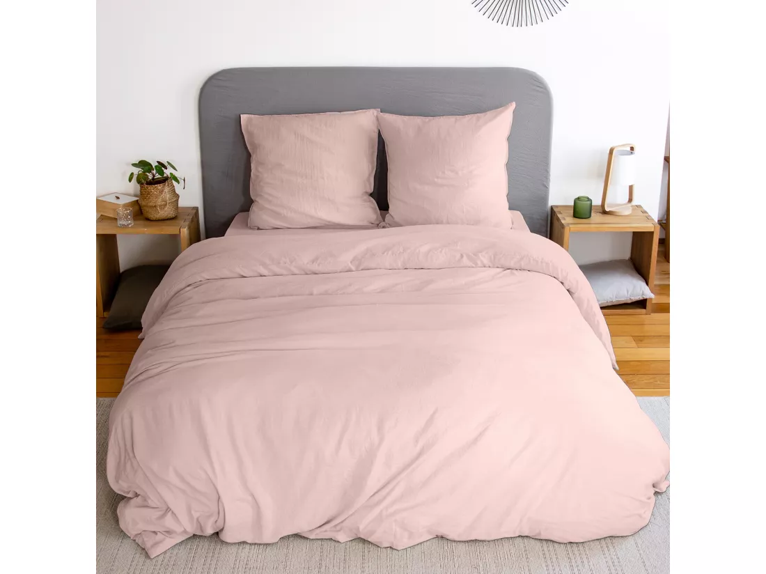 Parure 240x220 cm MILA polyester micro lavée rose poudré 3 pièces