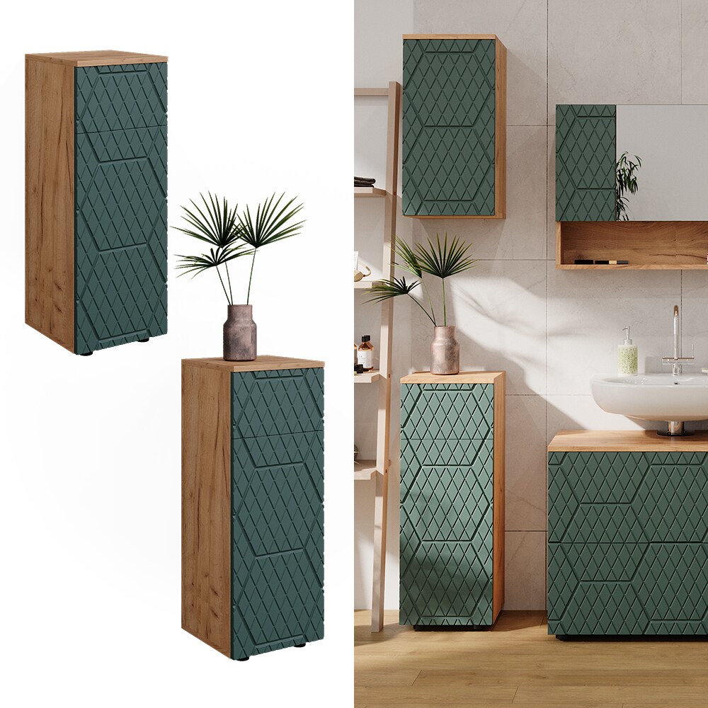 Vicco Midischrank Irma Eiche Grün 30 x 81 cm 1 Schublade 2 Fächer Badezimmer