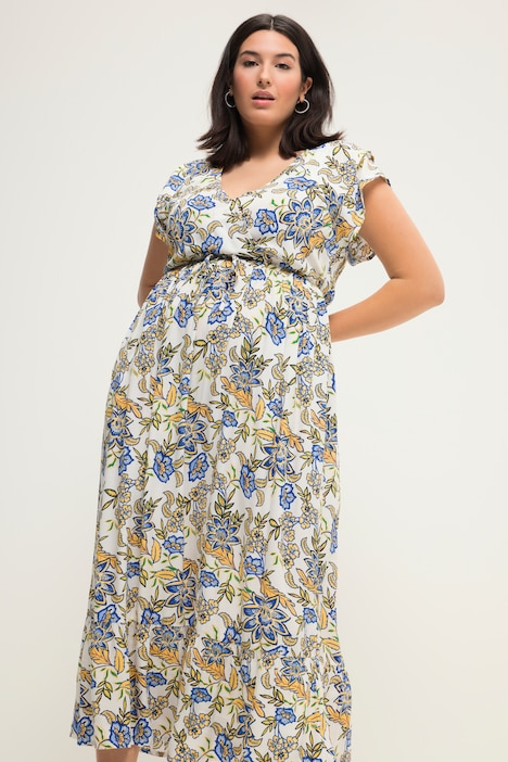 Maxikleid, Straight Fit, Blumenprint, elastische Taille
