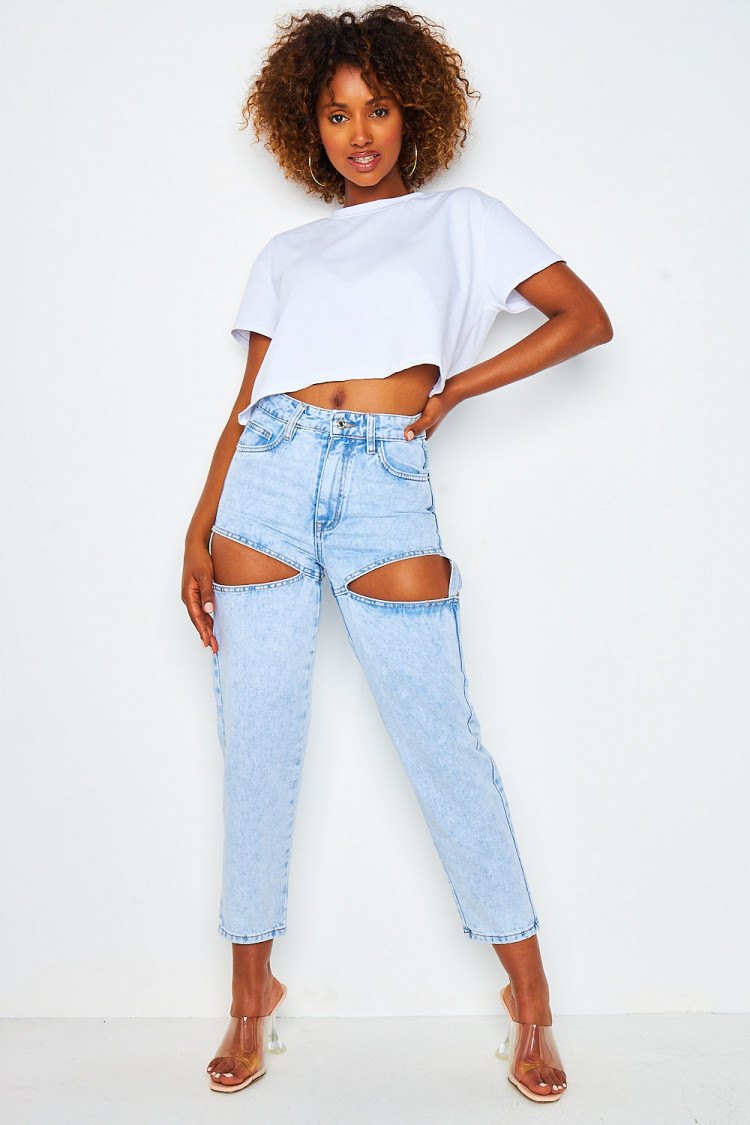 Jean Mom bleu clair ajouré