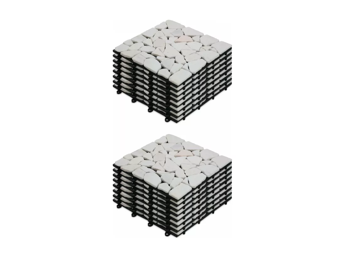 Lot de 16 dalles clipsables en galet de marbre blanc