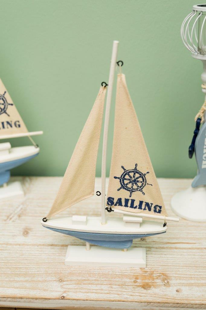 Segelboot VICTOR - weiß-blau - 32 cm hoch