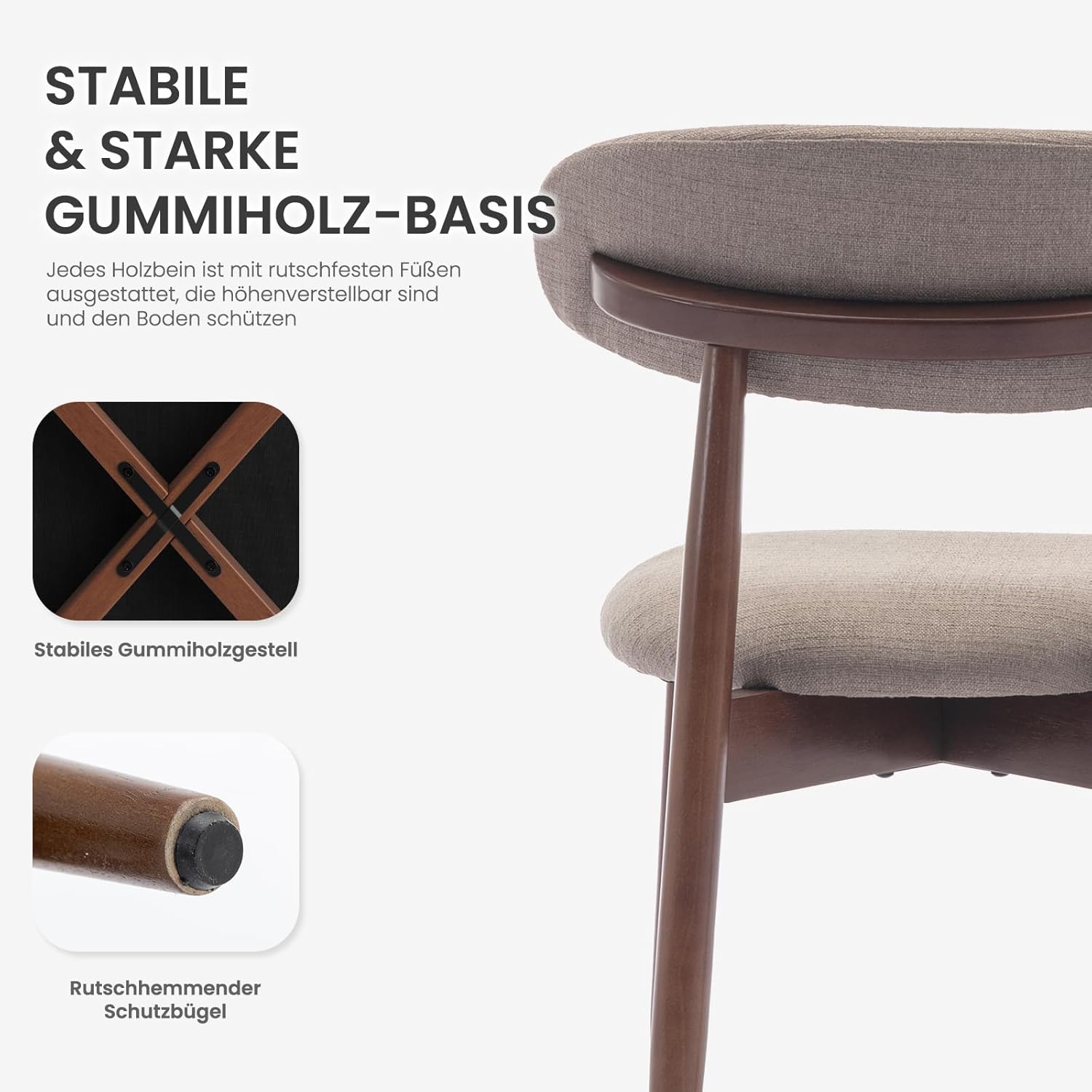 COLAMY Küchenstuhl Esszimmerstühle 2er Set, Moderne Polsterstuhl Essstühle mit Fester Rückenlehne, Stoff Esszimmerstühl mit Holzbein für Esszimmer, Küche, Restaurant, Kamel