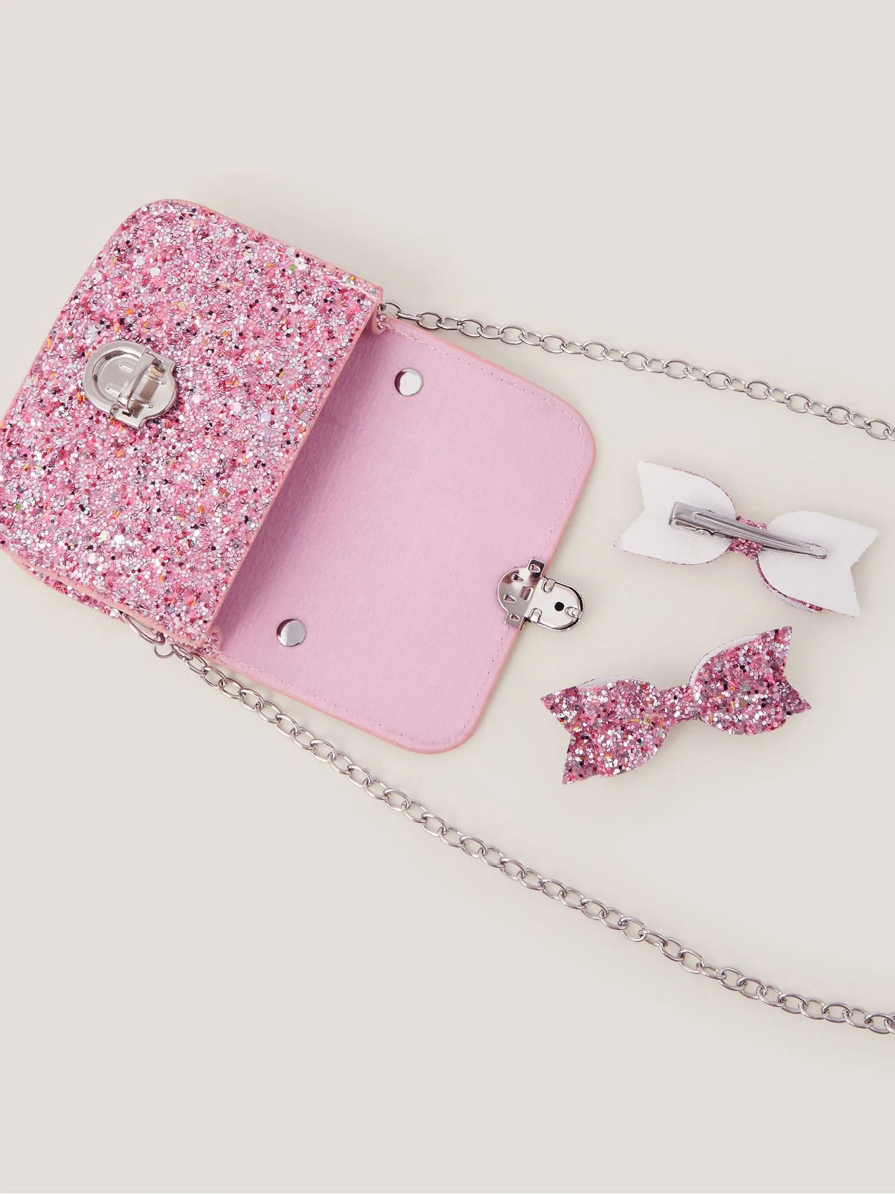 Monsoon Glitter Satchel Bag & Hair Clips Set
