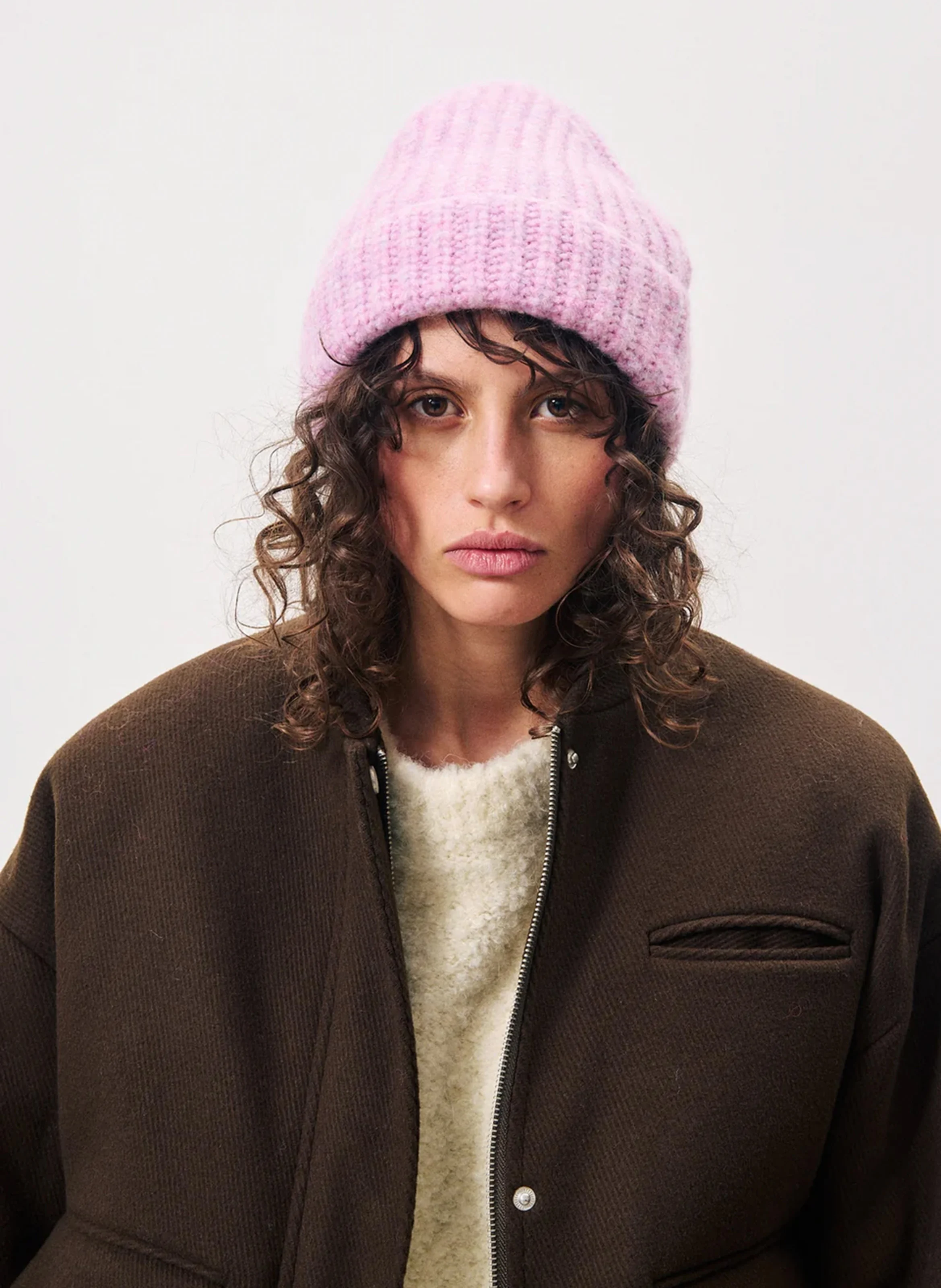 PEGGIE - Bonnet côtelé en laine mélangée | Violet