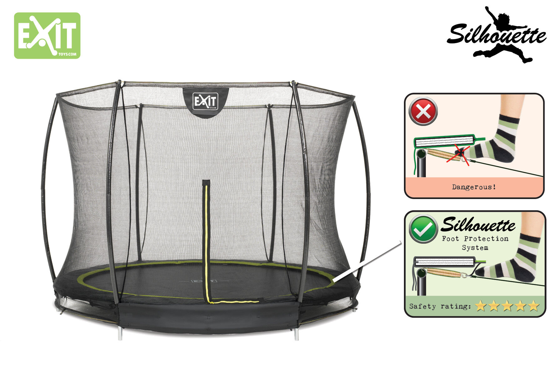 EXIT Silhouette met net - Trampoline - Zwart - 305 cm