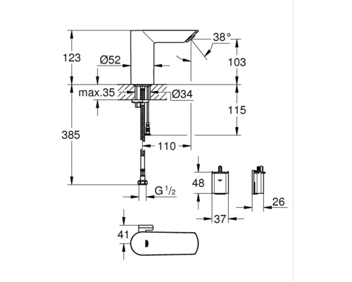 GROHE Touchless Kraan BAU COSMOPOLITAN E chroom 36451000