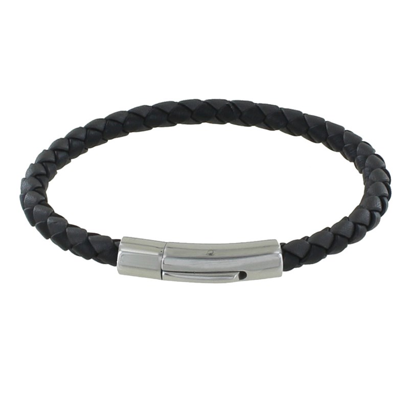 Bracelet Homme Cuir Tréssé Rond Bicolore 19cm - Gris