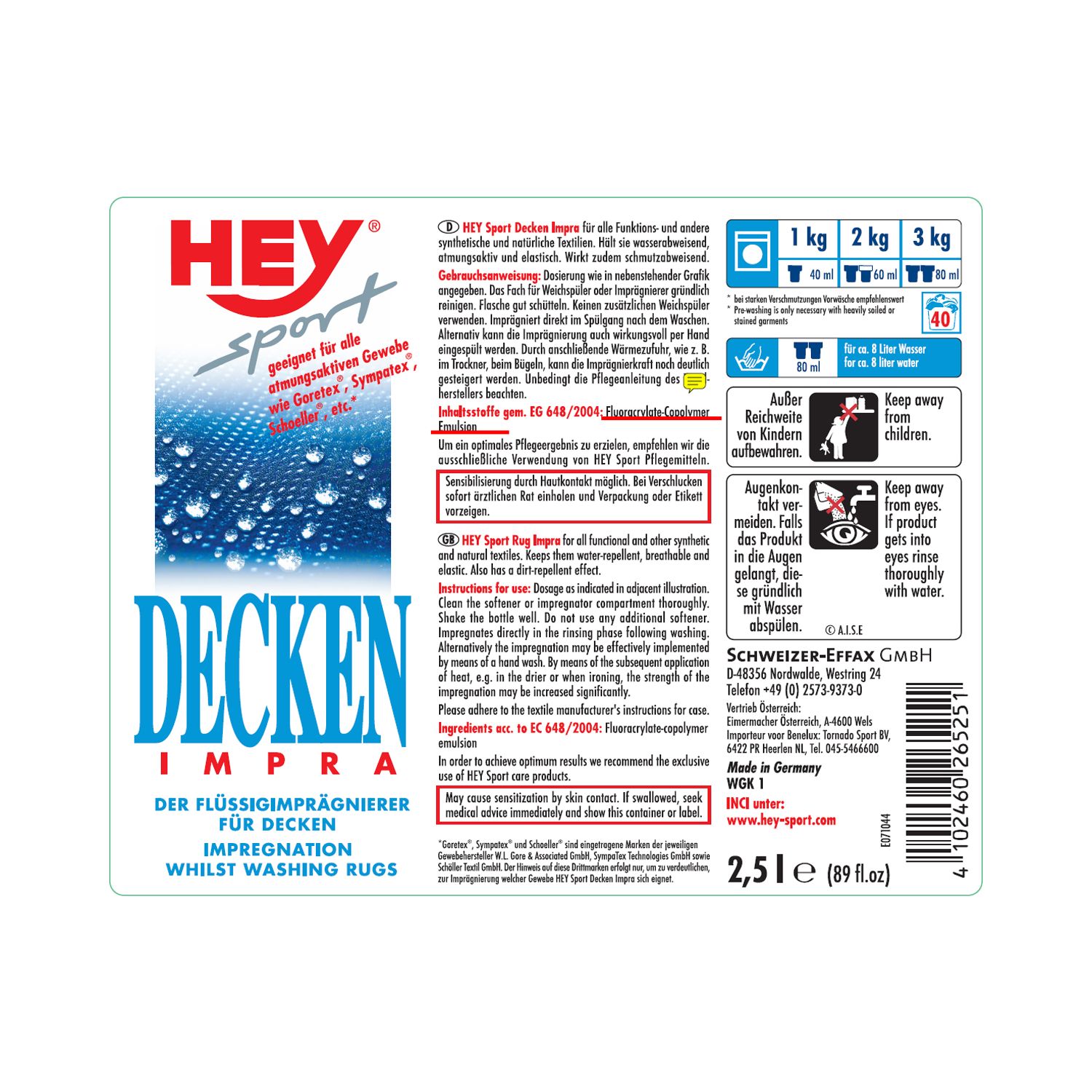 HEY sport Decken Imprägnierung DECKEN IMPRA WASH-IN  - 2.5 Liter