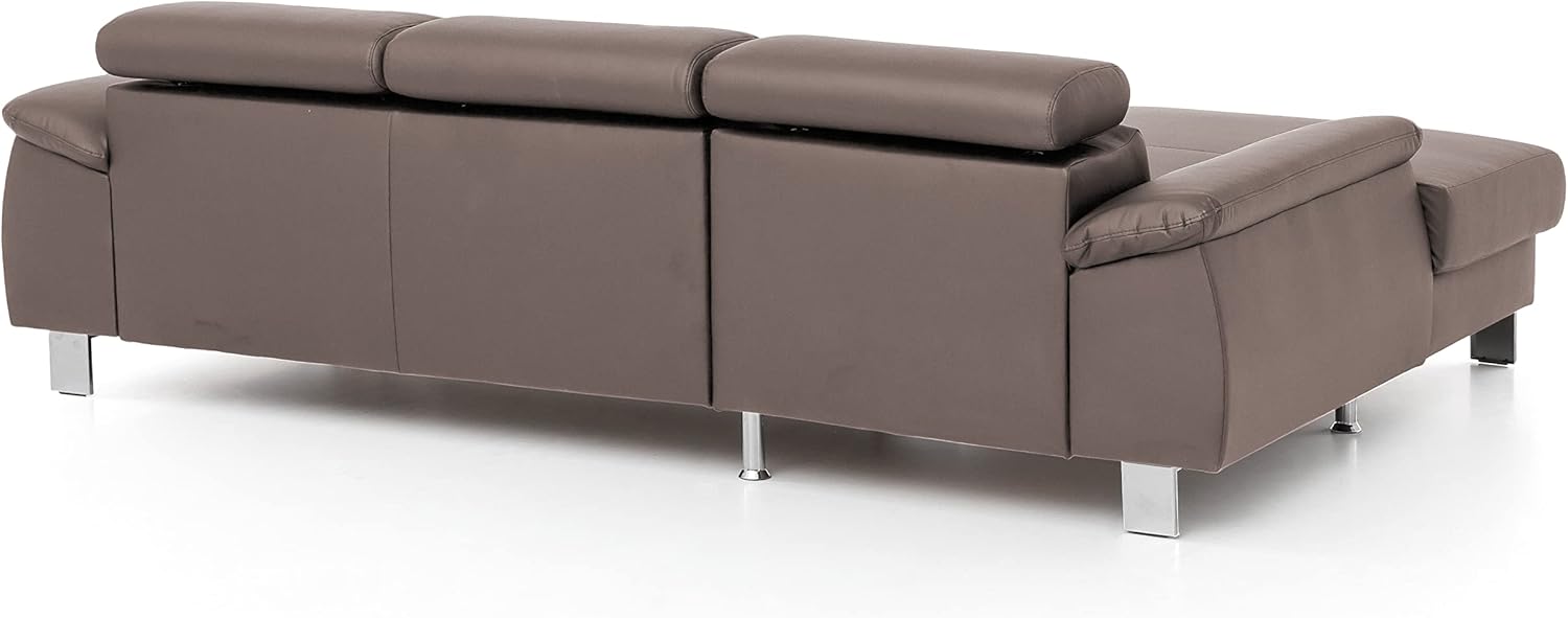 Mivano Ecksofa Micky mit Recamiere / L-Form-Sofa mit Schlaffunktion, Bettkasten und Kopfteilverstellung / 244 x 72 x 166 / Kunstleder, Braun
