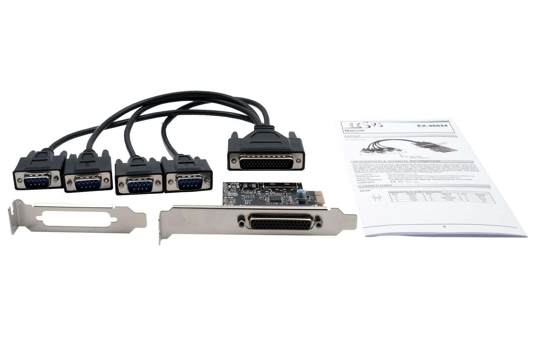 PCI-Express-Karte EX-46024PCIe-Karte mit 4 seriellen RS-232-Anschlüssen