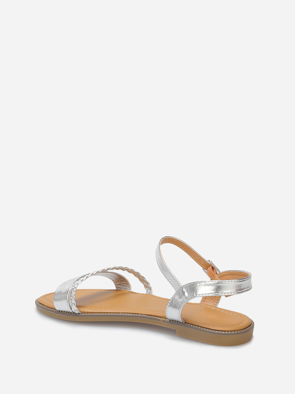 Nu-pieds à bride tressée grandes tailles- Argenté