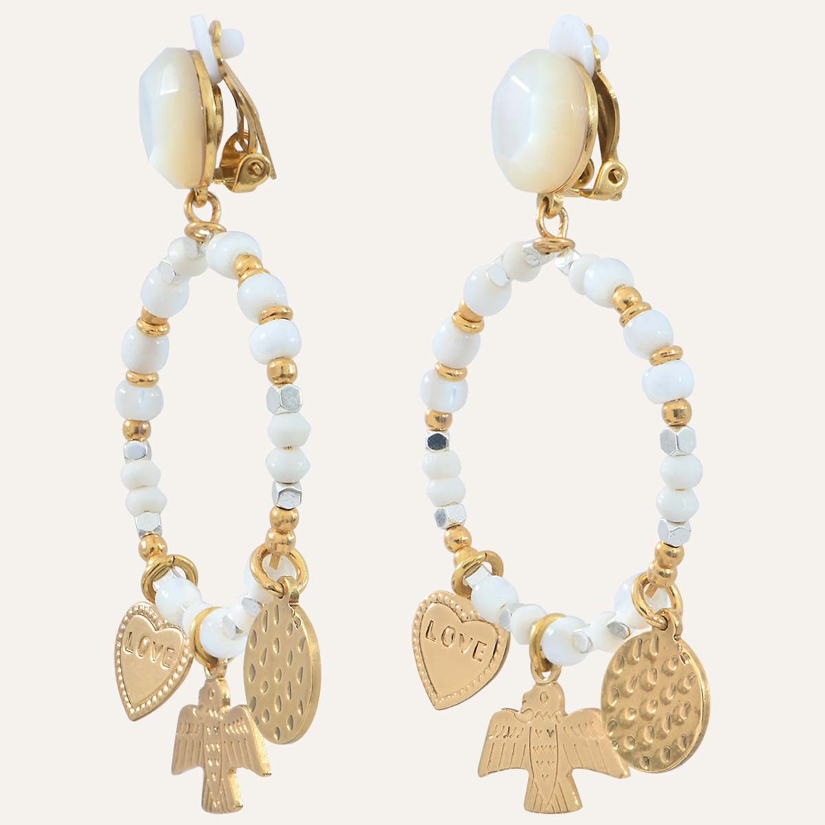 Boucles d'oreilles à clips Lucky Charms - Métal doré & corne