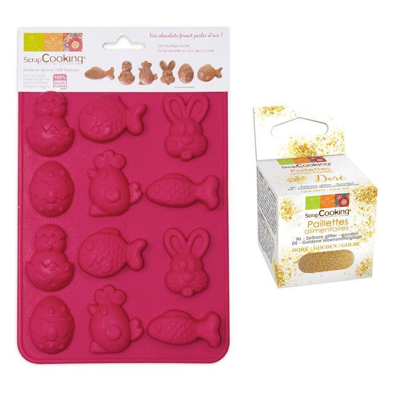 Moule Chocolats de Pâques + paillettes dorées Scrapcooking