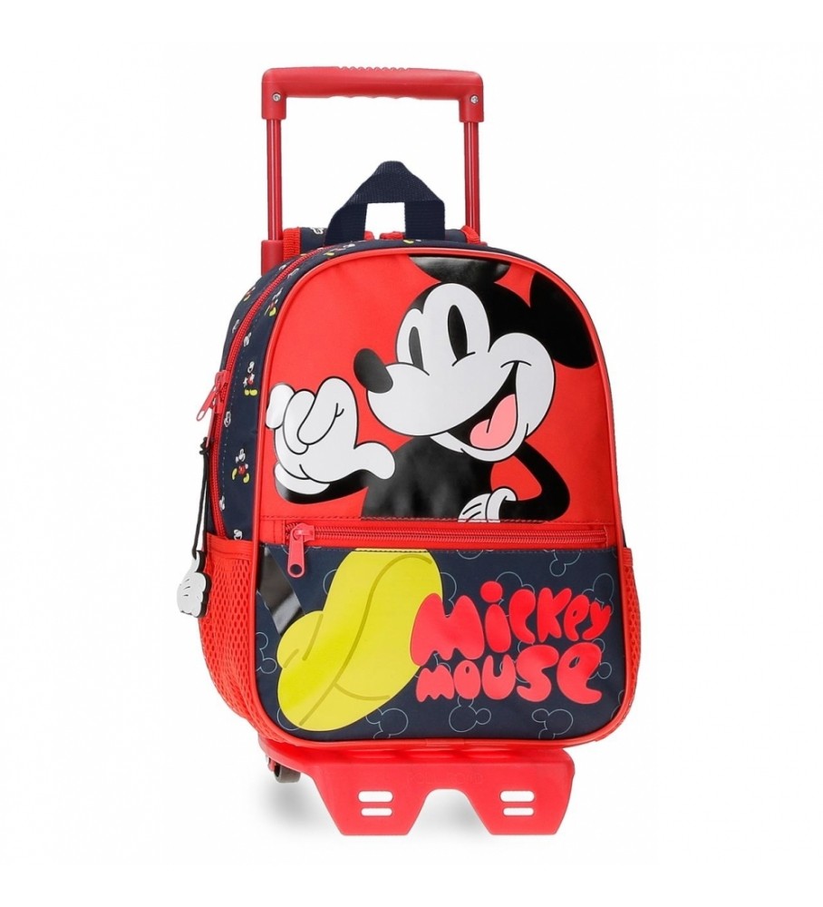 Mochila pré-escolar Joumma Bags Mickey Mouse Fashion de 28 cm com rodas vermelhas.