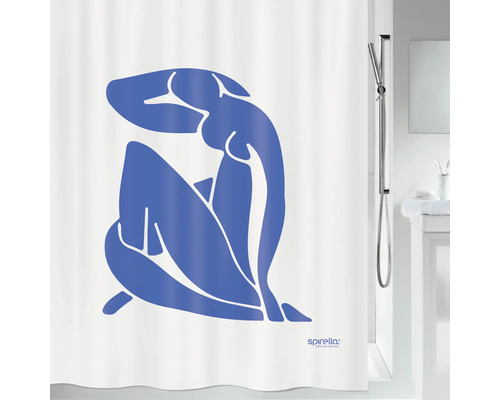 Spirella THALIA textiel douchegordijn, 180 x 200 cm, blauw en wit, 10.22624