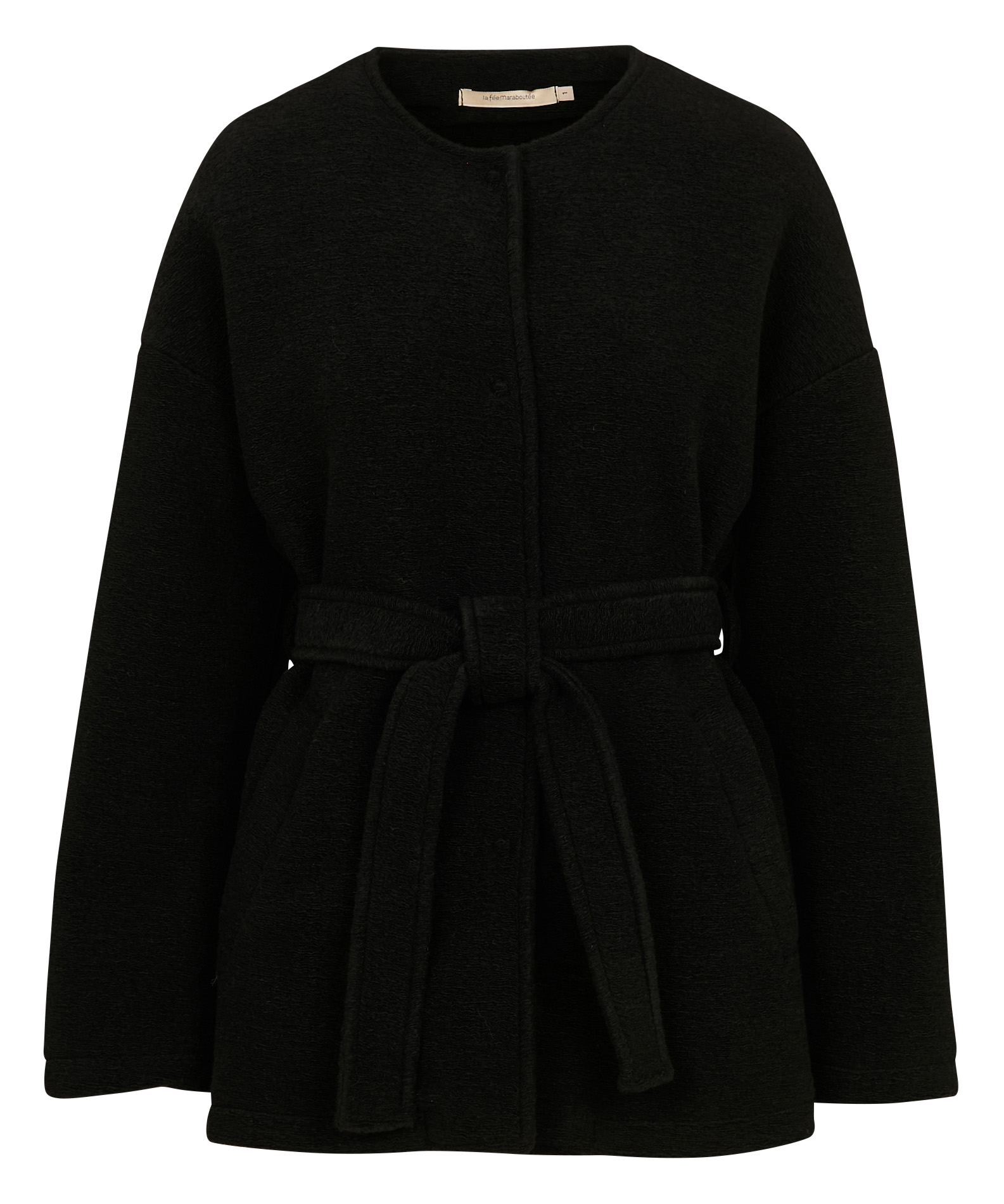 Manteau court ceinturé en maille | Noir