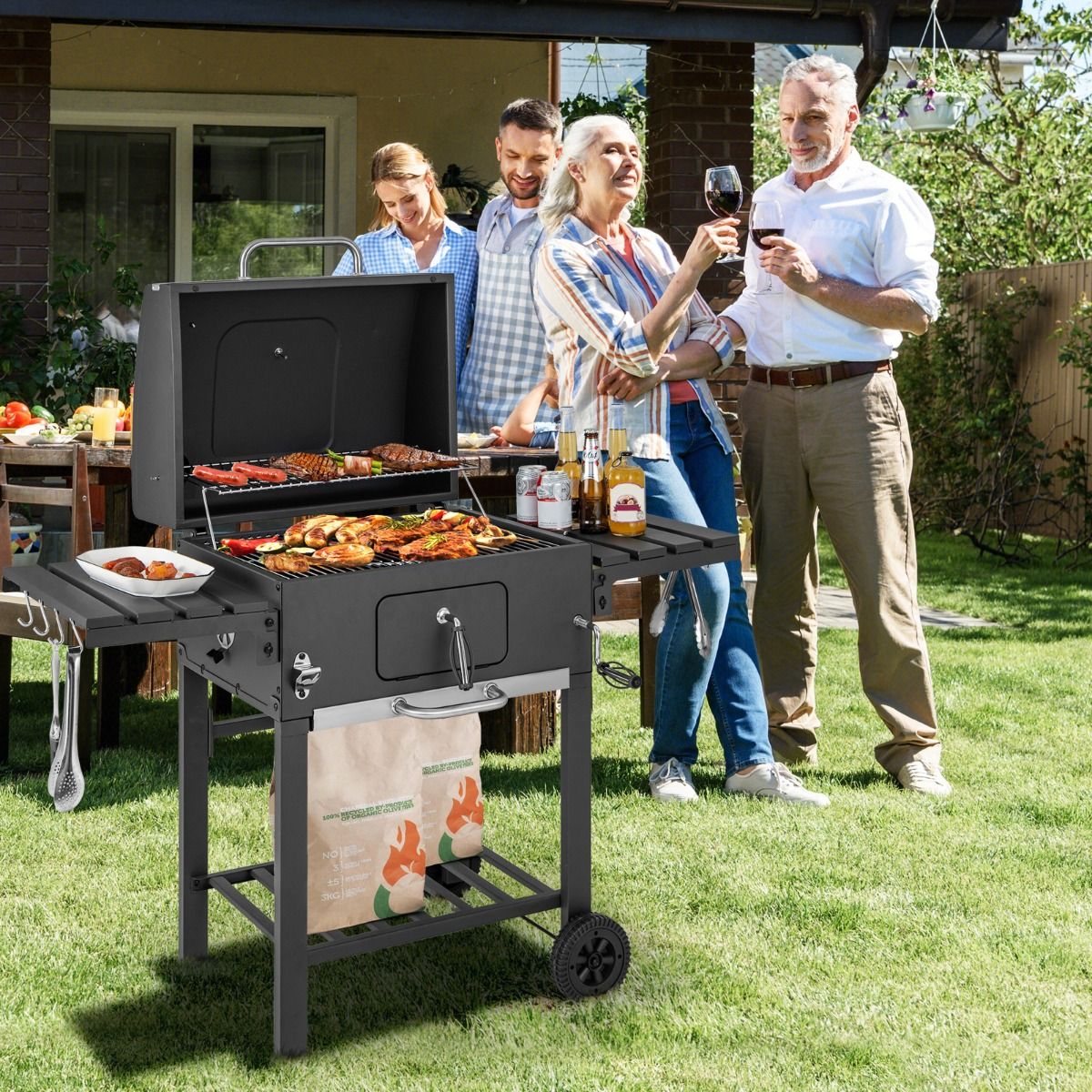 Barbecue à Charbon de Bois Portable avec 2 Tables d'Appoint Noir - Lidl-Manfred