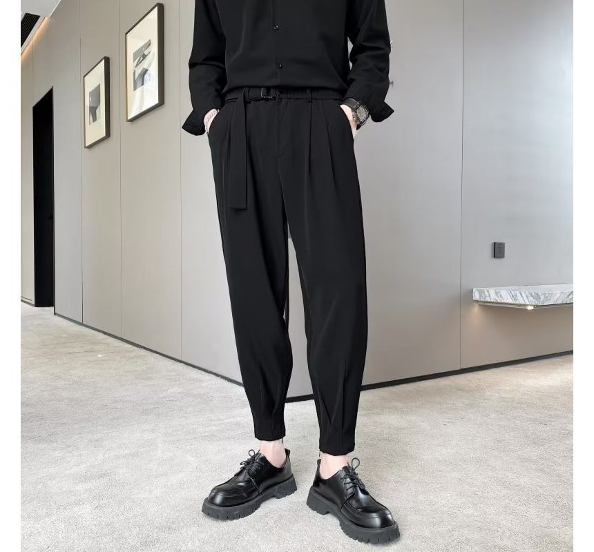 DuckleBeam - Mid Rise Plain Cropped Tapered Dress Pants