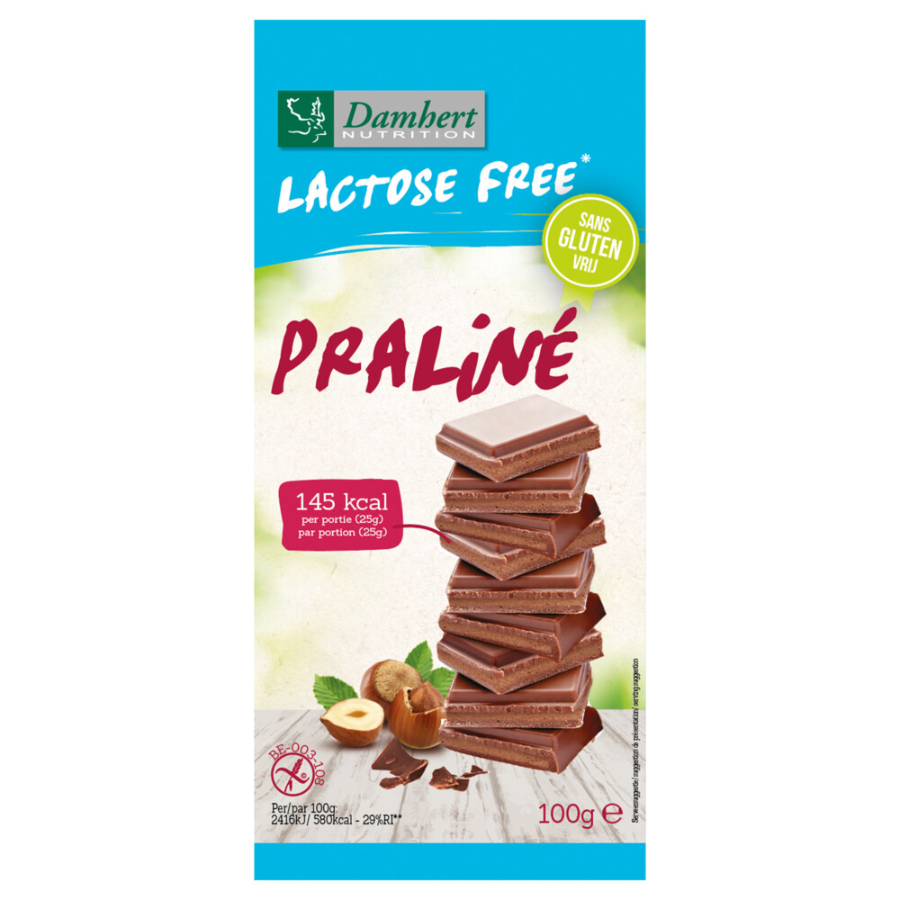 3x Damhert Chocoladereep Praliné Glutenvrij en Lactosevrij100 gr