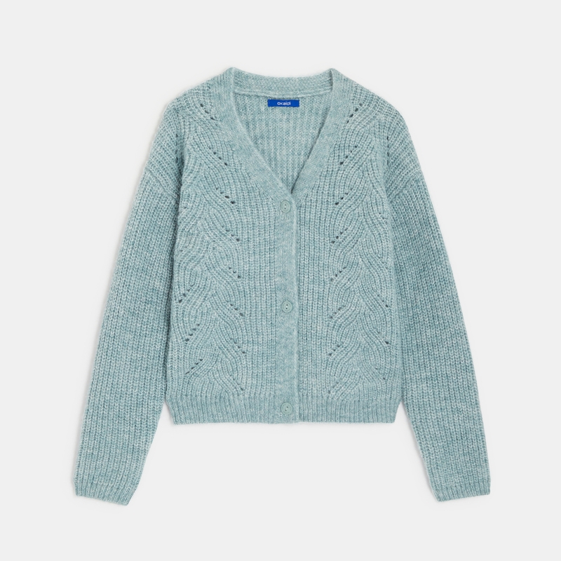 Gilet torsadé col V vert fille