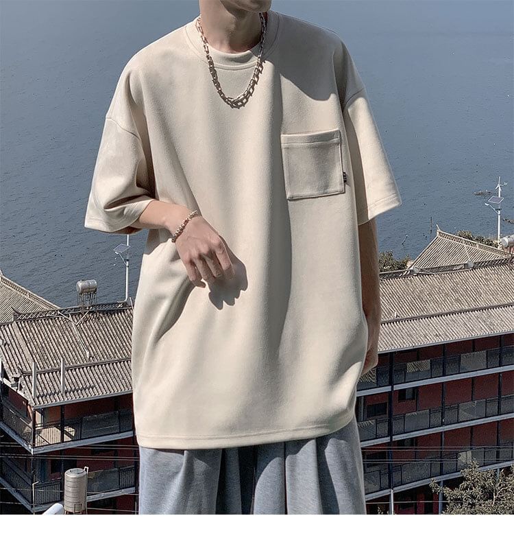 Craltuxe - Oversized T-shirt met ronde hals, elleboogmouwen en zakdetail