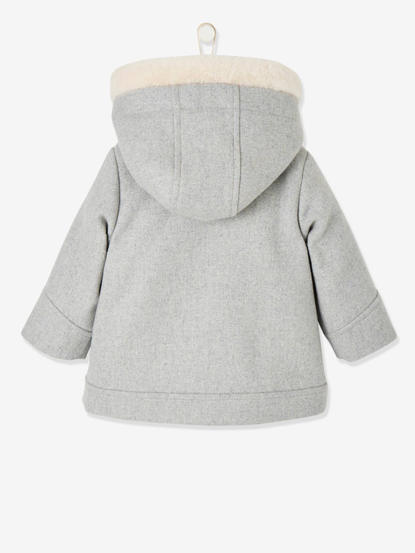 Casaco liso cinza claro com capuz para bebê menina, com estampas.