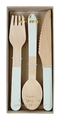 Partybesteck WOODEN CUTLERY 24er-Set aus Holz in natur/mint
