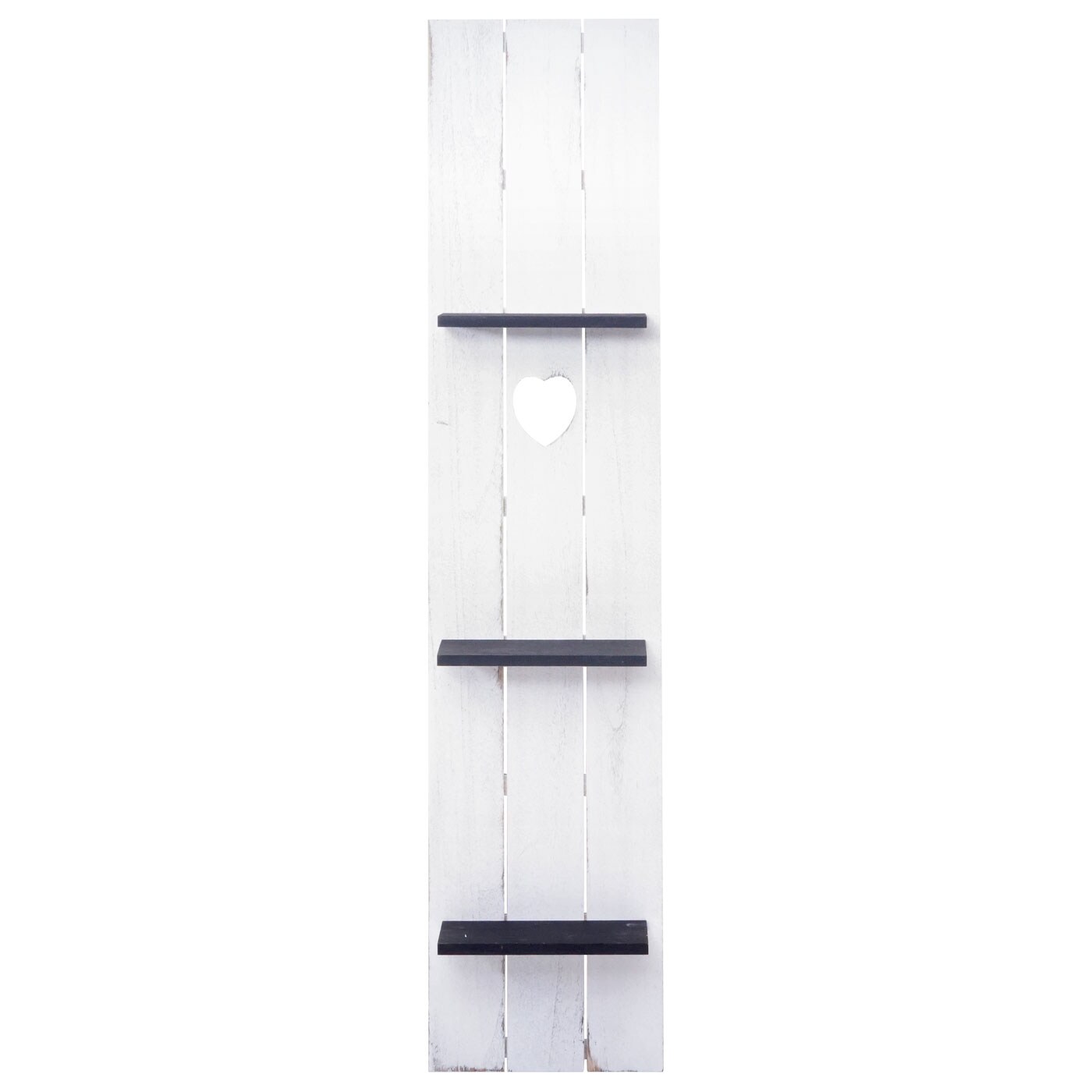 Wandregal MCW-C92, Wandpaneel Holzregal Regal, 3 Ebenen 150x33x13cm Massivholz Vintage ~ weiß/dunkelgrau shabby