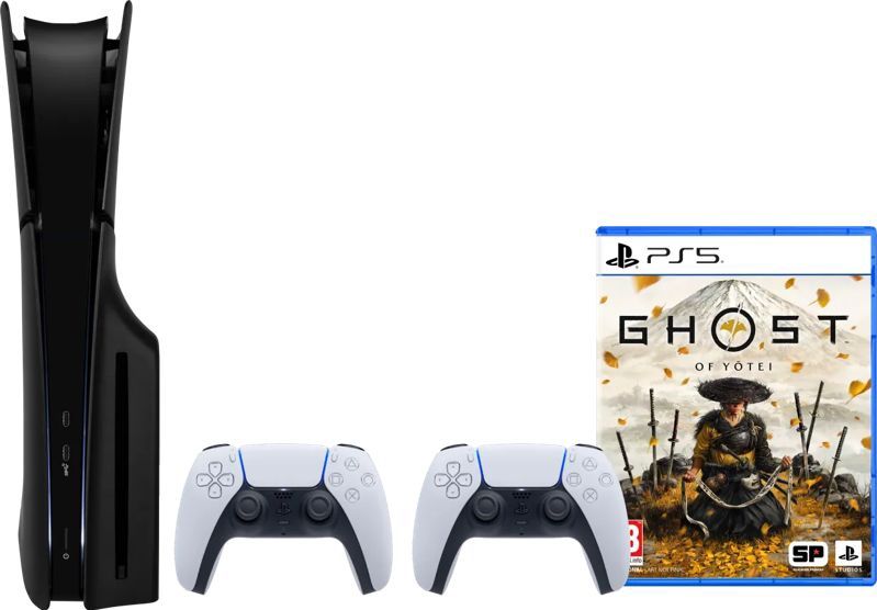 PlayStation 5 Slim Disc Edition + Ghost of Yotei + Covers Zwart + Extra Controller Wit