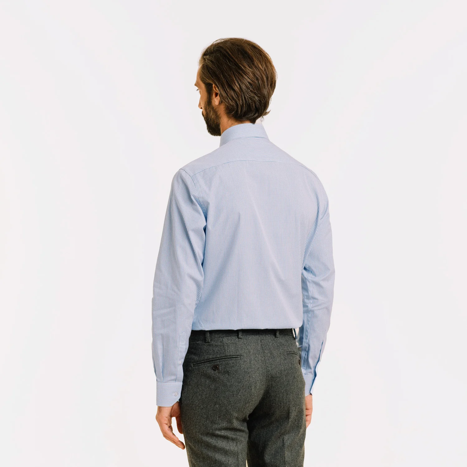 Dark blue double-twisted checked poplin shirt