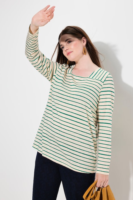 Shirt, Ringel, Carree-Ausschnitt, Langarm, Biobaumwolle