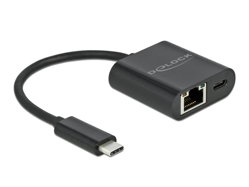 Delock Netzwerk-Adapter Typ-C – RJ-45, 1Gbps mit Powerdeliv USB Type-C Adapter zu Gigabit LAN 10/100/1000 Mbps mit Power Delivery Anschluss Schwarz