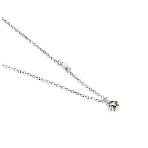 Colar TOUS New Motif em prata com flor de diopsídio cromado e pérola.