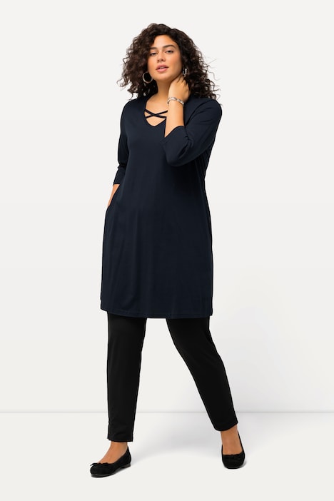 Longshirt, Zierbänder, A-Linie, V-Ausschnitt, 3/4-Arm