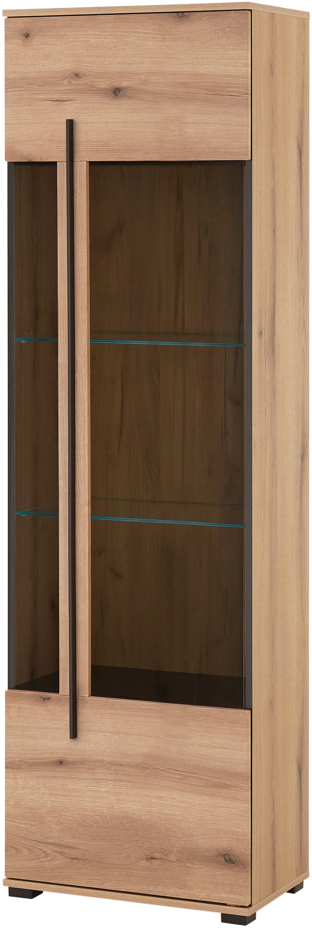 INOSIGN Vitrine »Cantara, Vitrinenschrank in Eiche Evoke oder weiss, Standvitrine« schwarzer Stangengriff, ausreichend Stauraum, vielseitig einsetzbar