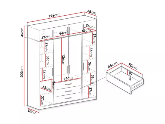 Armoire Dortivu 147, Graphite, 245x196x58cm, Portes d'armoire: Avec des charnières