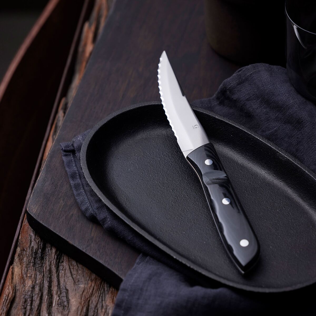 Old Farmer Micarta biffkniv XL 4 stk, svart/stål